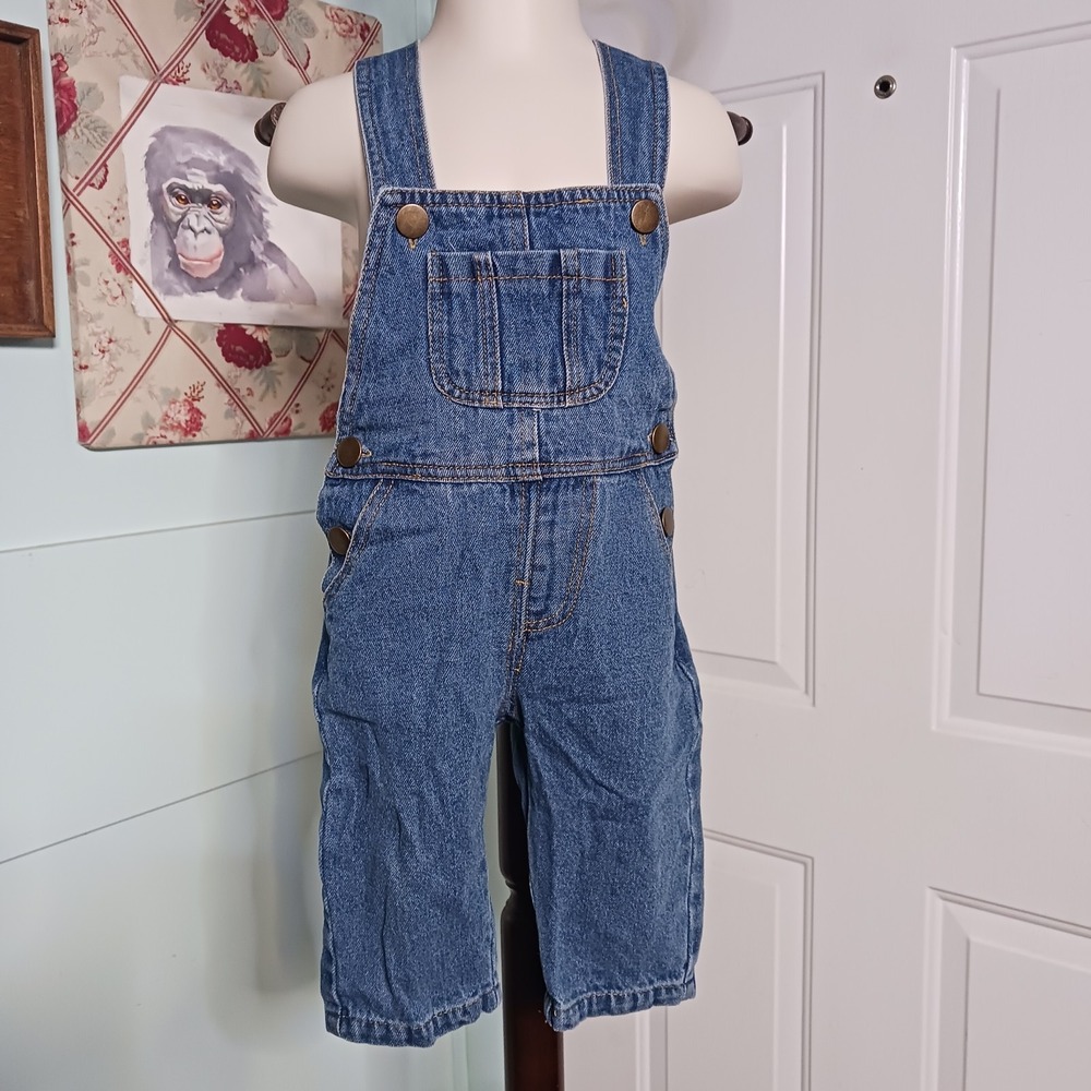 Kidscool Space Bib Overalls Blue Denim checker Baby Toddler Size 80 (12 mo)